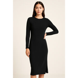 Wild Fable Black Ribbed Long Sleeve Midi Dress XS NWT